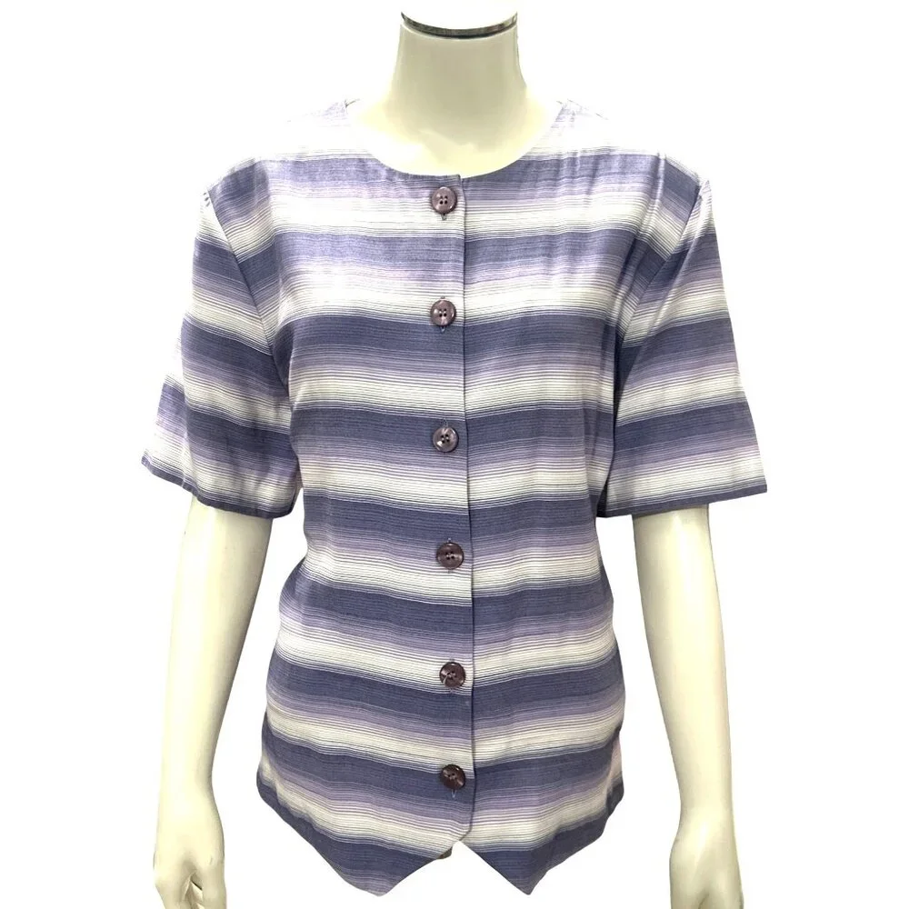 Alfred Dunner Size 16 Lavender Stripe Button Blouse Cottagecore Soft Grunge Rayo - Picture 2 of 10